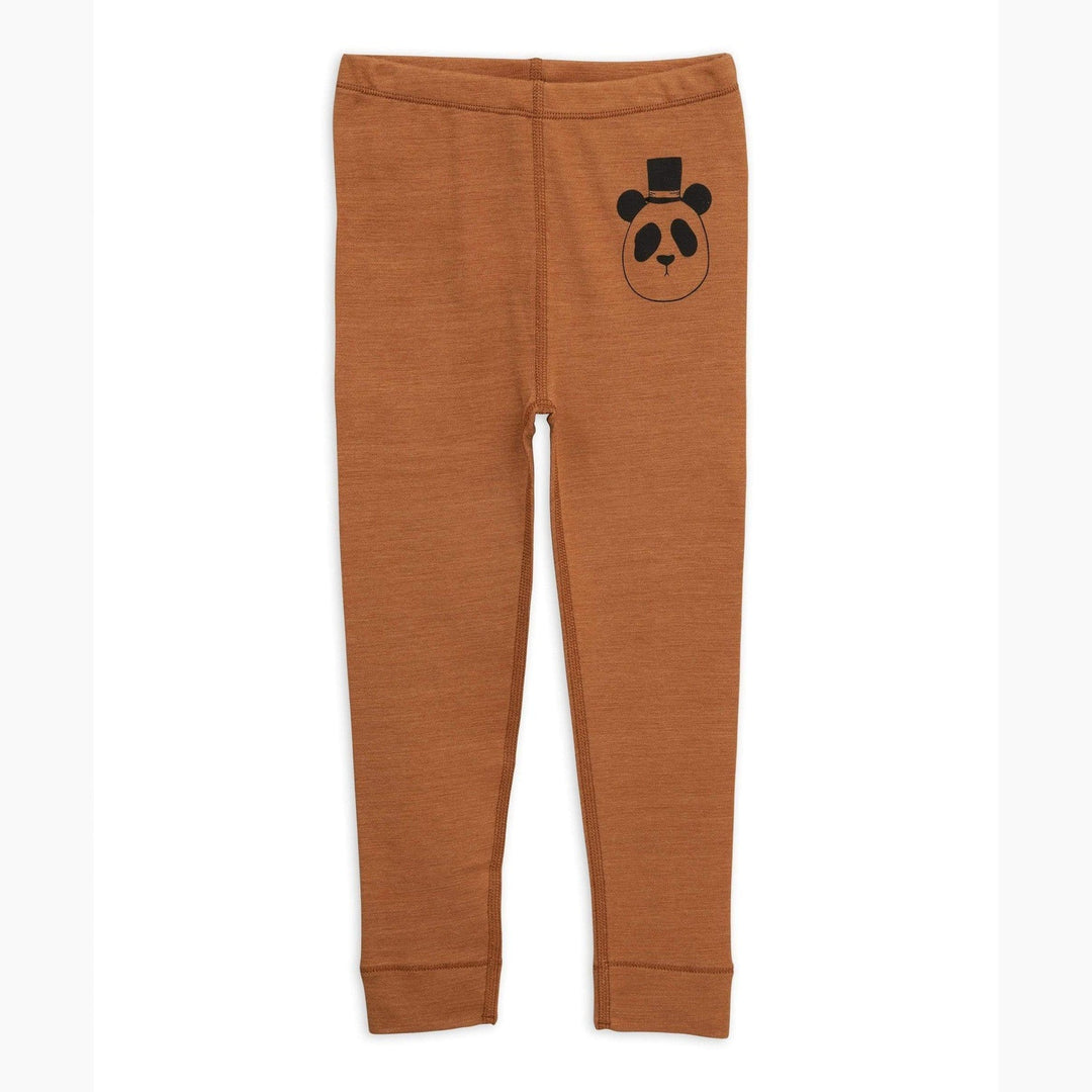 SnowKids Baselayers 12-24M Mini Rodini Panda Organic Merino Leggings - Brown